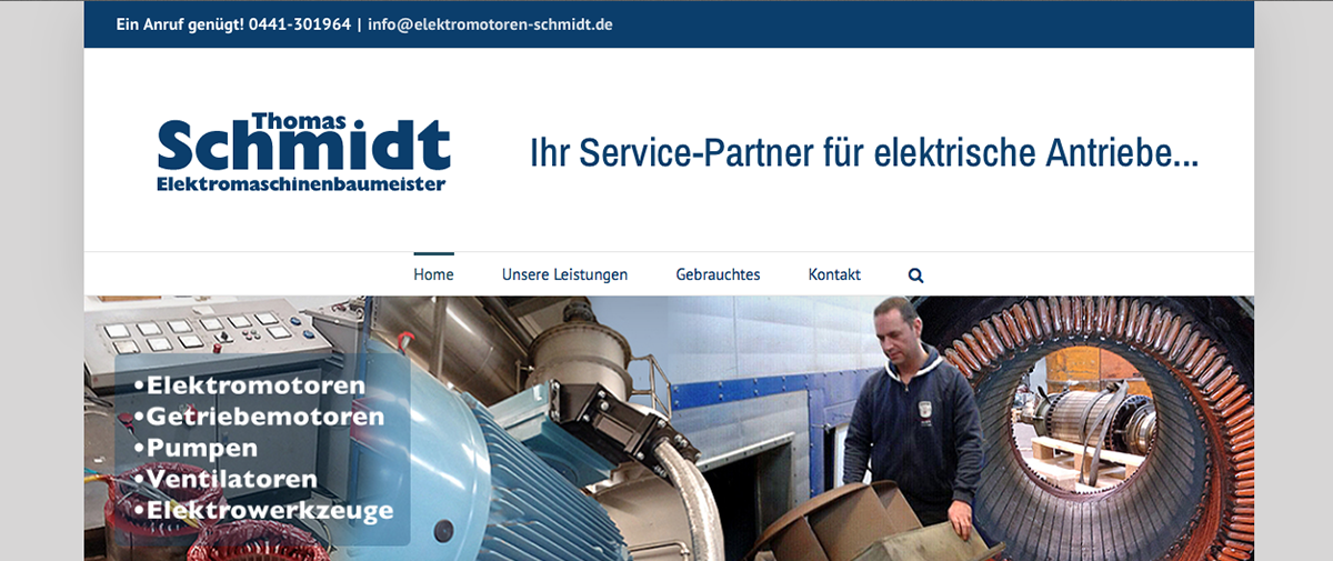 Für Elektromotoren-Service Oldenburg Webdesign mobiltauglich gemacht